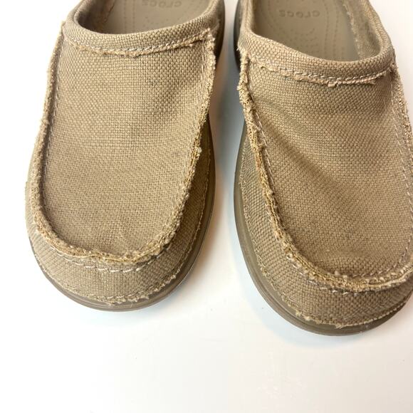 Crocs Men's Santa Cruz Canvas Slip-On Mules Boat Shoes in Khaki Size 9 - Picture 3 of 11